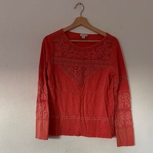 Sundance Long Sleeve Lace Top in Coral Sz S